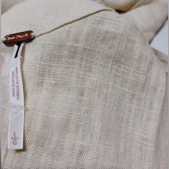 Free People Tank Crop Syd Grommet Linen Boho Natural Relaxed Back Snap Cream L - Picture 8 of 12